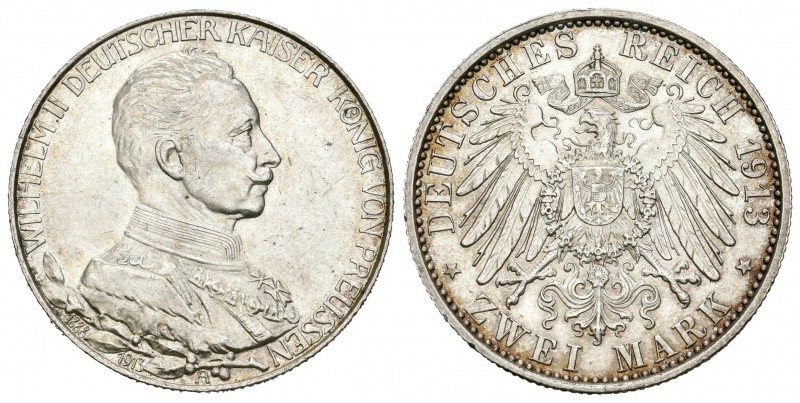 Alemania. Prussia. Wilhelm II. 2 marcos. 1913. Berlin. A. (Km-533). Ag. 11,09 g....