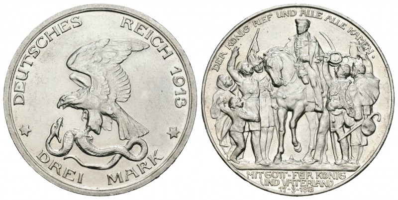 Alemania. Prussia. Wilhelm II. 3 marcos. 1913. Berlín. A. (Km-534). Ag. 16,32 g....