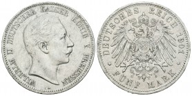 Alemania. Prussia. Wilhelm II. 5 marcos. 1901. Berlín. A. (Km-523). (Dav-789). Ag. 27,63 g. Ligeramente limpiada. MBC+. Est...35,00.