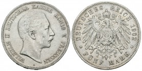 Alemania. Prussia. Wilhelm II. 5 marcos. 1902. Berlín. A. (Km-523). (Dav-789). Ag. 27,68 g. MBC. Est...35,00.