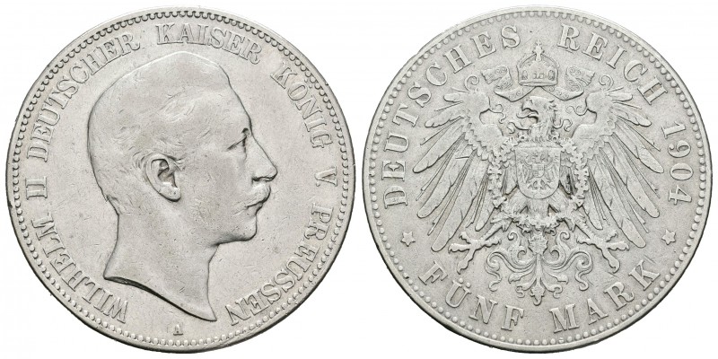 Alemania. Prussia. Wilhelm II. 5 marcos. 1904. Berlín. A. (Km-523). Ag. 27,50 g....