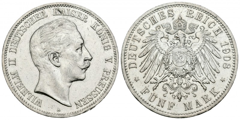 Alemania. Prussia. Wilhelm II. 5 marcos. 1908. Berlín. A. (Km-523). (Dav-789). A...