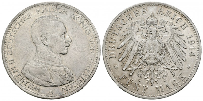 Alemania. Prussia. Wilhelm II. 5 marcos. 1914. Berlín. A. (Km-536). Ag. 27,74 g....