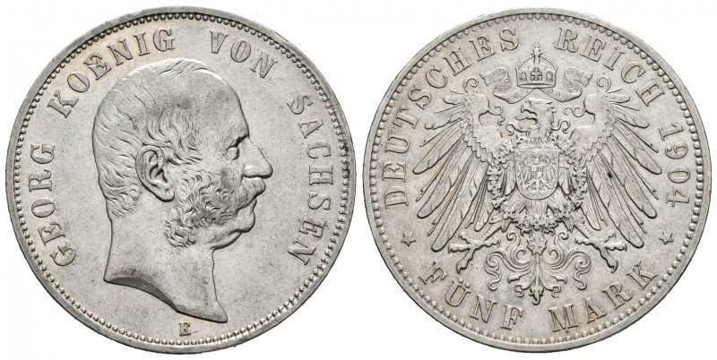 Alemania. Saxony. Georg I. 5 marcos. 1904. Muldenhutten. E. (Km-1258). Ag. 27,69...