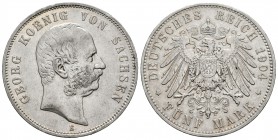 Alemania. Saxony. Georg I. 5 marcos. 1904. Muldenhutten. E. (Km-1258). Ag. 27,69 g. MBC+. Est...75,00.