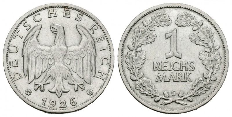 Alemania. Wiemar Republic. 1 marco. 1926. Karlsruhe. G. (Km-44). Ag. 4,92 g. MBC...