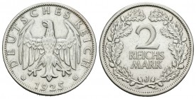 Alemania. Wiemar Republic. 2 marcos. 1925. Hamburgo. J. (Km-45). Ag. 9,96 g. Limpiada. MBC+. Est...30,00.