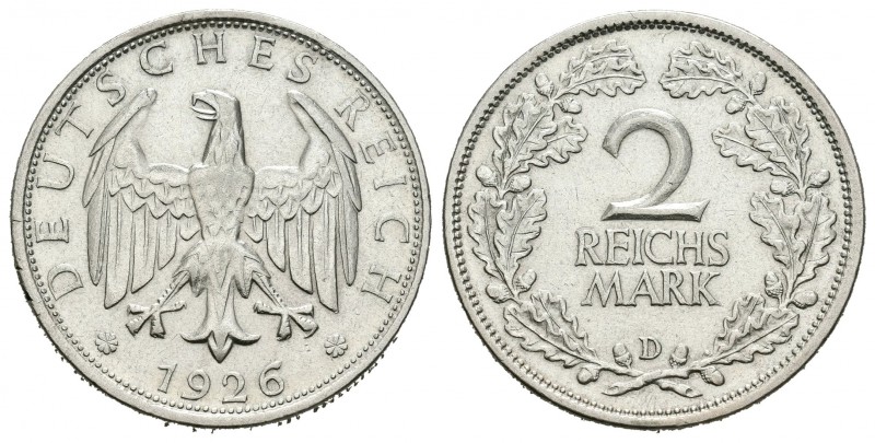 Alemania. Wiemar Republic. 2 marcos. 1926. Munich. D. (Km-45). Ag. 10,00 g. EBC-...