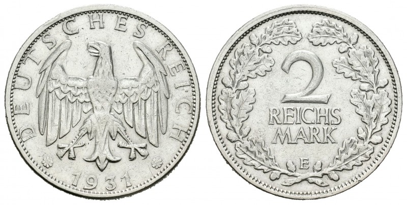 Alemania. Wiemar Republic. 2 marcos. 1931. Muldenhutten. E. (Km-45). Ag. 9,72 g....