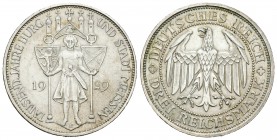 Alemania. Wiemar Republic. 3 marcos. 1929. Muldenhutten. E. (Km-65). Ag. 14,91 g. 1.000 Aniversario Meisseu. Restos brillo original. EBC+. Est...100,0...