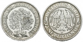 Alemania. Weimar Republic. 5 reichsmark. 1928. Muldenhutten. E. (Km-56). (Dav-966). Ag. 24,79 g. Roce en anverso. EBC-. Est...50,00.