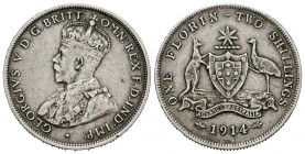 Australia. George V. 1 florín. 1914. Londres. (Km-27). Ag. 11,20 g. MBC-. Est...30,00.