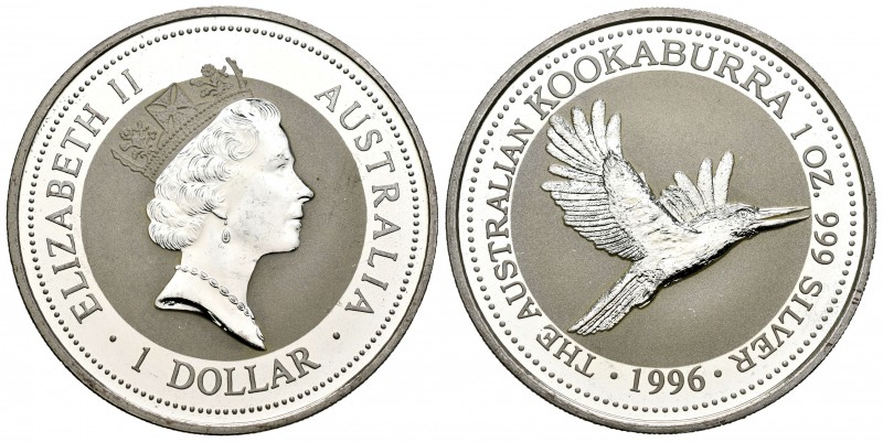 Australia. Elizabeth II. 1 dollar. 1996. (Km-289.1). Ag. 31,71 g. Kookaburra. PR...