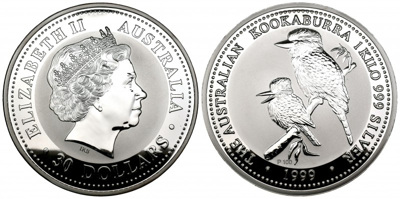Australia. Elizabeth II. 30 dollars. 1999. (Km-447). Ag. 1002,50 g. Kookaburra. ...