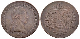 Austria. Francis II. 3 kreuzer. 1800. B. (Km-2115.3). Ae. 8,13 g. MBC. Est...25,00.