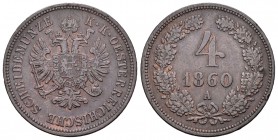 Austria. Franz Joseph I. 4 kreuzer. 1860. Viena. A. (Km-22194.4). Ae. 13,44 g. Golpecito en canto. MBC+. Est...25,00.