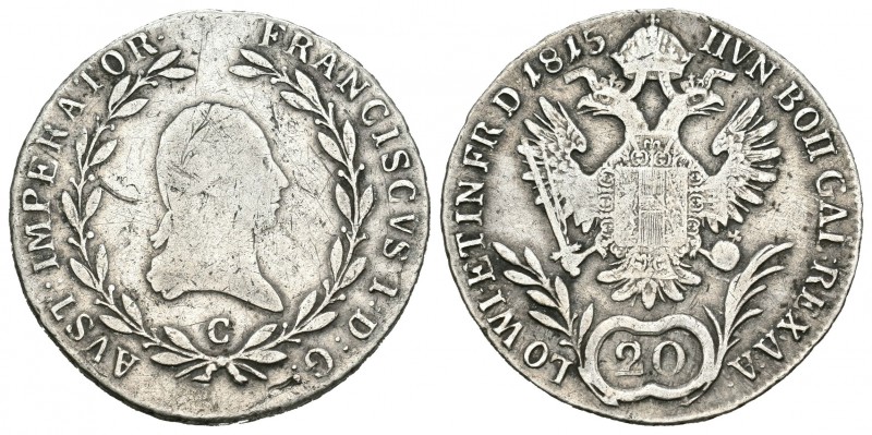 Austria. Francis I. 20 kreuzer. 1815. Viena. C. (Km-2142). (Fr-791). Ag. 6,25 g....