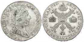 Austria Holandesa. Ioseph II. 1/2 thaler. 1789. Viena. A. (Km-32). Ag. 14,68 g. Rayas en anverso. MBC/MBC+. Est...40,00.