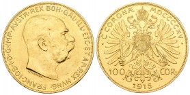 Austria. Franz Joseph I. 100 coronas. 1915. (Km-2819). Au. 33,85 g. Reacuñación oficial. EBC+. Est...900,00.
