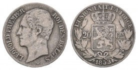 Bélgica. Leopoldo I. 20 centimes. 1853. (Km-19). Ag. 1,01 g. MBC-. Est...15,00.