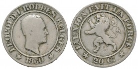 Bélgica. Leopoldo I. 50 céntimos. 1860. (Km-20). Ag. 6,78 g. BC. Est...20,00.