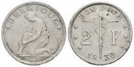 Bélgica. Franz II. 2 francos. 1930. (Km-91.1). Ag. 9,99 g. BON POUR. MBC. Est...30,00.