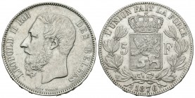 Bélgica. Leopoldo II. 5 francos. 1876. (Km-24). Ag. 24,90 g. MBC+. Est...40,00.