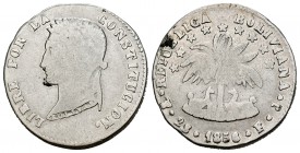 Bolivia. 2 soles. 1856. FJ. (Km-no cita). Ag. 6,58 g. World Coins no cita este año con este ensayador. BC. Est...70,00.