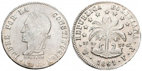 Bolivia. 8 soles. 1861. Potosí. FJ. (Km-138.6). Ag. 20,17 g. EBC-. Est...50,00.