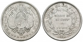 Bolivia. 50 centavos. 1897. Potosí. CB. (Km-161.5). Ag. 11,47 g. EBC-. Est...18,00.