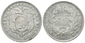 Bolivia. 50 centavos (1/2 boliviano). 1902. Potosí. MM. (Km-175.1). Ag. 11,68 g. MBC. Est...20,00.