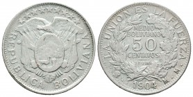 Bolivia. 50 centavos (1/2 boliviano). 1904. Potosí. MM. (Km-175.1). Ag. 11,64 g. MBC-. Est...15,00.