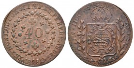 Brasil. Pedro I. 40 reis. 1828. Cuiaba. C. (364.1). Ae. 5,02 g. MBC+. Est...30,00.