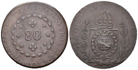 Brasil. Pedro I. 80 reis. 1828. Río de Janeiro. R. (Km-366.1). Ae. 28,12 g. MBC. Est...20,00.