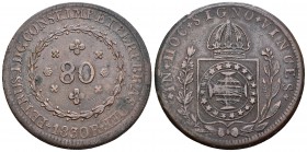 Brasil. Pedro I. 80 reis. 1830. Río de Janeiro. R. (Km-366.1). Ae. 25,65 g. MBC-. Est...20,00.