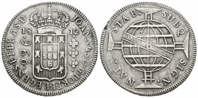 Brasil. Joao Príncipe Regente. 960 reis. 1812. Bahía. B. (Km-307.1). Ag. 26,34 g. Acuñada sobre una moneda de 8 reales. Leves oxidaciones superficiale...