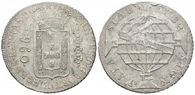 Brasil. Joao Príncipe Regente. 960 reis. 1816. Ag. 26,79 g. Acuñada sobre una moneda de 8 reales. Ceca no visible. MBC+. Est...50,00.