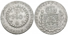 Brasil. Pedro I. 960 reis. 1824. Río de Janeiro. R. (Km-368.1). Ag. 26,50 g. Acuñada sobre una moneda de 8 reales de Fernando VII de Potosí de 1821. R...