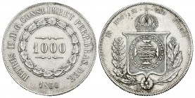Brasil. Pedro II. 1000 reis. 1860. (Km-465). Ag. 12,32 g. EBC. Est...20,00.