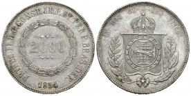 Brasil. Pedro II. 2000 reis. 1854. (Km-466). Ag. 25,40 g. Rayitas. EBC-. Est...40,00.