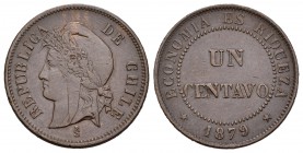 Cabo Verde. 1 centavo. 1879. Santiago. (Km-146a). Ag. 4,80 g. EBC. Est...15,00.