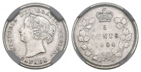 Canadá. Victoria. 5 cents. 1894. (Km-2). Ag. Encapsulada por NN Coins como XF 45. Est...90,00.
