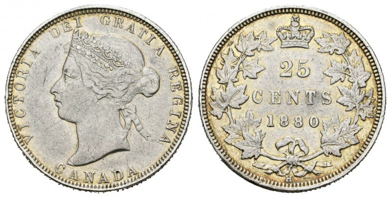 Canadá. Victoria. 25 cents. 1880. Heaton. H. (Km-5). Ag. 5,78 g. Resto de soldad...