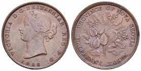 Canadá. Nueva Escocia. Victoria. 1/2 penny. 1856. (Km-6). Ae. 7,67 g. MBC+. Est...20,00.