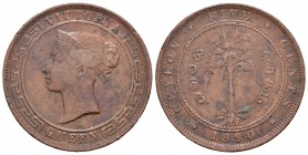 Ceylan. Victoria. 5 centavos. 1890. (Km-93). Ae. 18,62 g. MBC-. Est...20,00.