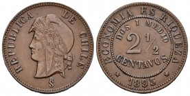 Chile. 2 1/2 centavos. 1895. Santiago. (Km-160). Ae. 7,97 g. Golpecito en el canto. EBC-. Est...20,00.