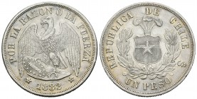 Chile. 1 peso. 1882. Santiago. (Km-115.1). Ag. 24,82 g. Restos de brillo original. EBC. Est...60,00.
