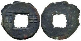 China. Dinastía Han Occidental. Ban Liang. 175-119 a.C. (Hartill-7.16). 2,63 g. Sin anillo. Liang tipo M. Cospel irregular. Pátina azulada. MBC-. Est....