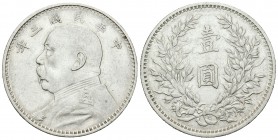 China. Yuan Shuilt Kai. Dollar. Año 3 (1914). (Km-Y329). Ag. 26,73 g. Ligeramente limpiada. EBC-. Est...80,00.