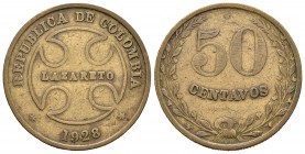 Colombia. 50 centavos. 1928. Lazareto. RH. (Km-L14). Ln. 9,68 g. MBC-. Est...18,00.
